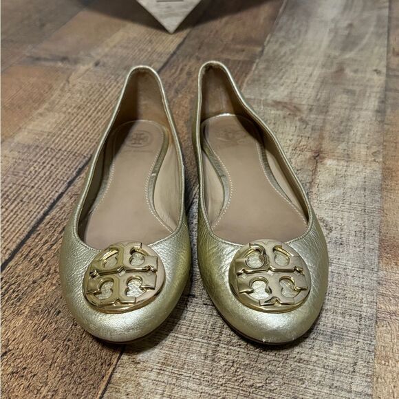 Tory Burch - Claire Metallic Tumbled Leather Ballet Flats Spark Gold 5.5 - Picture 13 of 14